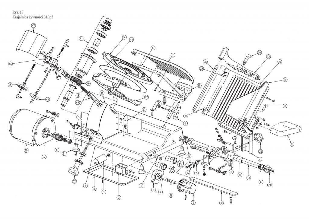  Lista wszystkich części zamiennych w krajalnicy do wędlin Ma-Ga 310p 
